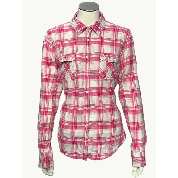 Aeropostale Tops - Aeropostale Large Pink White Plaid Button Up Long Sleeve Shirt All Cotton Trendy
